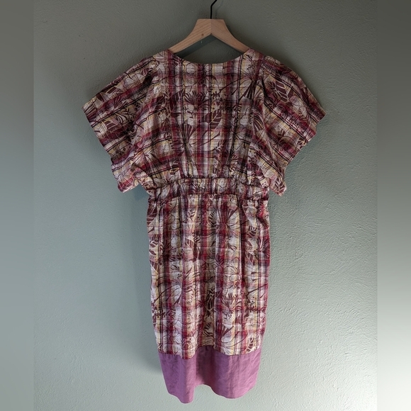 Per Me Anthro Plaid Floral Sequin Silk Blend Mini Dress Size L - Picture 7 of 10